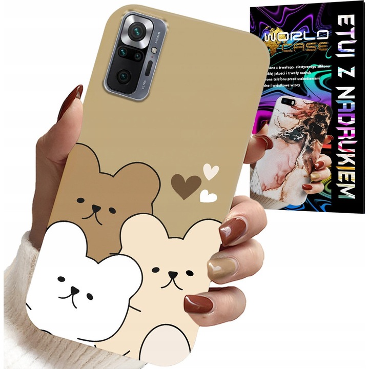 Tok Xiaomi Note 10 Pro-hoz, World Case, plüssmackó, szilikon, többszínű