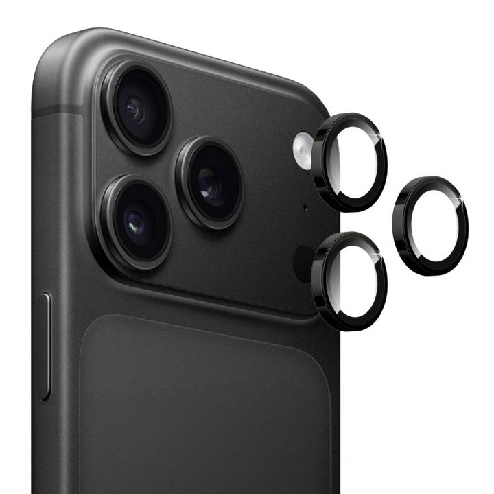 Комплект защита за камера за Apple iPhone 17 Pro, Лещи от Закалено Стъкло, Черна Алуминиева Рамка, 3 броя