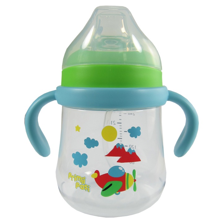 Csőrös pohár, Primii Pasi, 270ml, 6L+, ergonomikus fogantyúk, lehajtható fedél