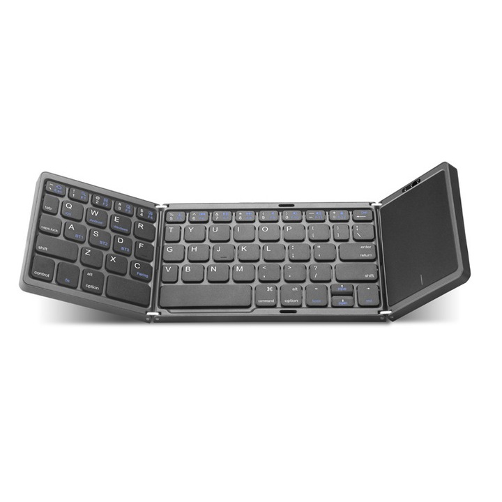 Tastatură pliabilă Bluetooth cu touchpad, portabilă, neagră