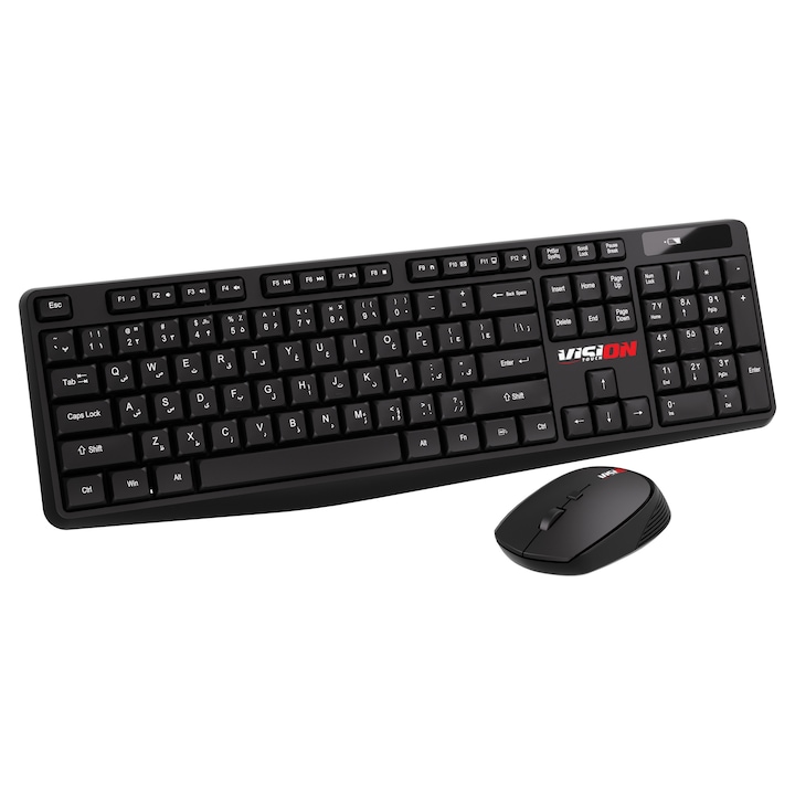 Vision Touch VPACK01N billentyűzet és egér szett, vezeték nélküli, 2.4GHz, fekete, standard, 438x145x28mm