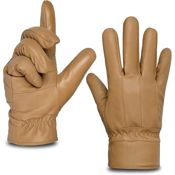 Manusi din piele naturala de miel, Maro camel