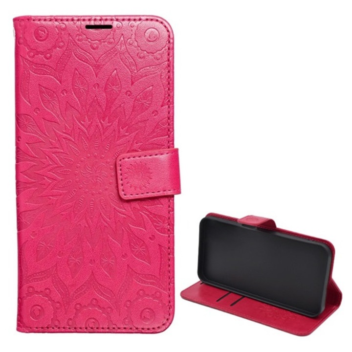 Gigapack mobiltelefon tok álló, bőr hatású, flip, oldalra nyíló, asztali tartó, kézpánt, mandala, rózsaszín, kompatibilis: Galaxy S26