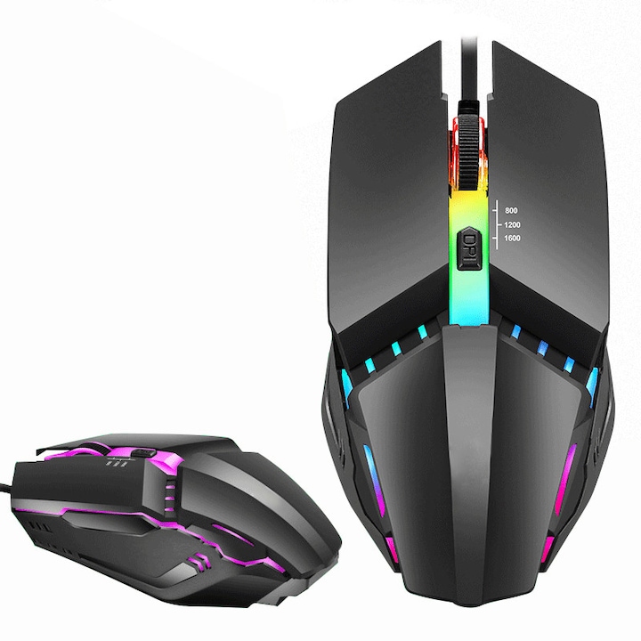 Skylaze® X3 Upgrade vezetékes gamer egér, RGB többszínű világítás, 1600 DPI optikai érzékelő, 3 fokozatú DPI kapcsoló, ergonómikus kialakítás mindkét kézre, matt csúszásgátló és izzadságálló bevonat, 1,5 m-es USB kábel, nagy pontosság, fekete