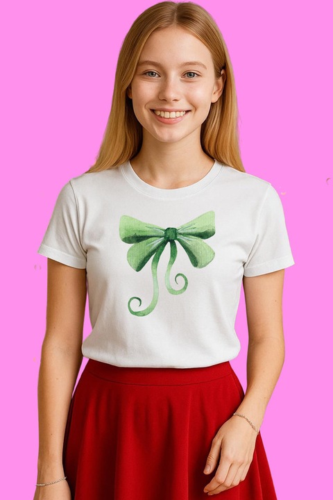 Tricou Dama Funda Verde Acuarela Lunga, Alb