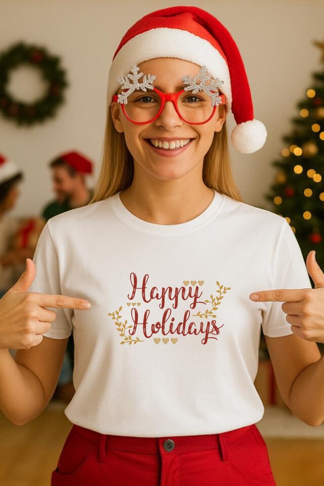 Tricou Happy Holidays, Dama, 100% Bumbac, Cri-Flo, Culoare Alb