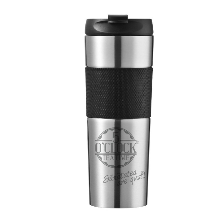 Cana termos cu French Press, 5 O'Clock Tea, TermoTEA Press, 500 ml, Argintie