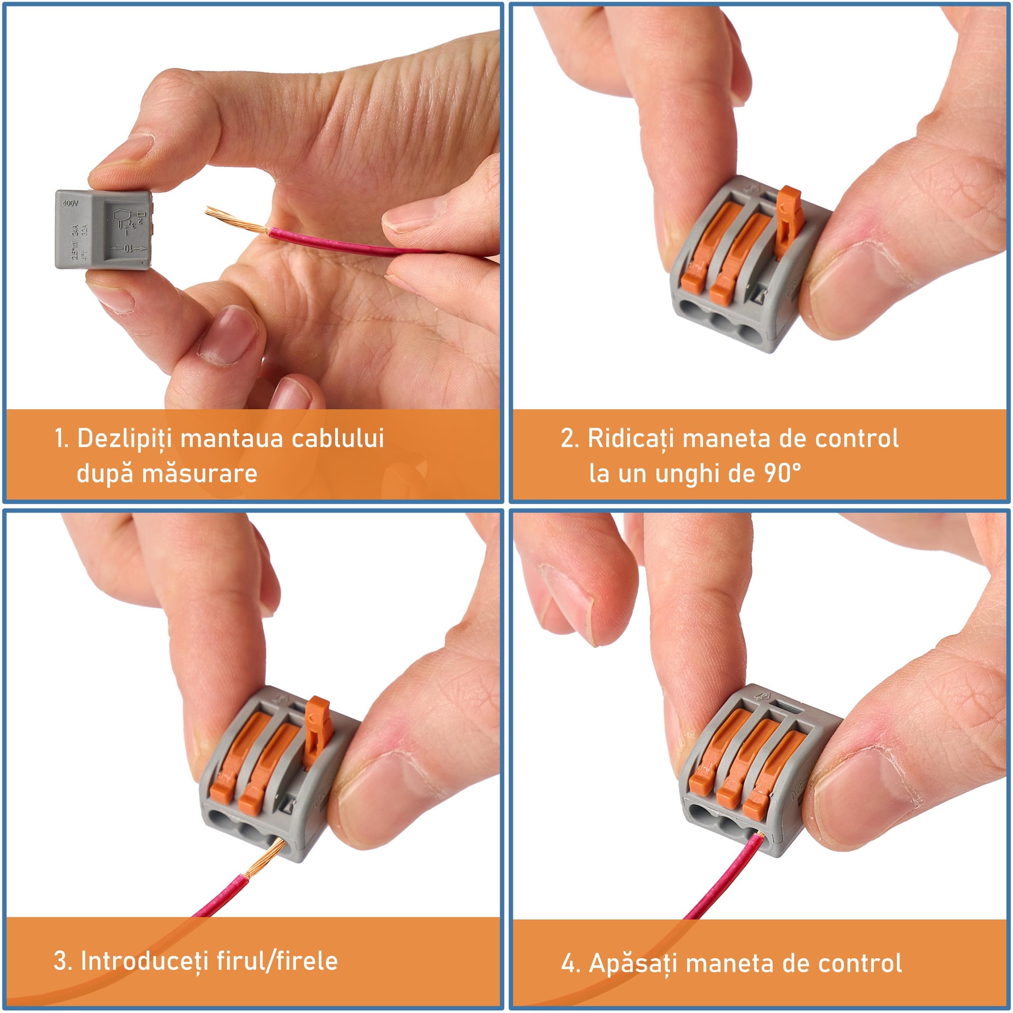 Set Riglete Cabluri Set 50 Conectori rapizi, Reglete rapide cu levier pentru instalatii ...