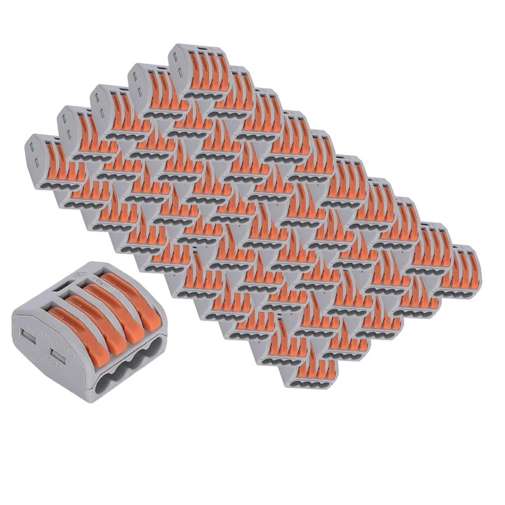 50 db-os 222-414 típusú karos gyorscsatlakozó készlet, 4 pólusú, gyors és biztonságos vezetékcsatlakoztatáshoz, elektromos szerelésekhez – Onuvio®