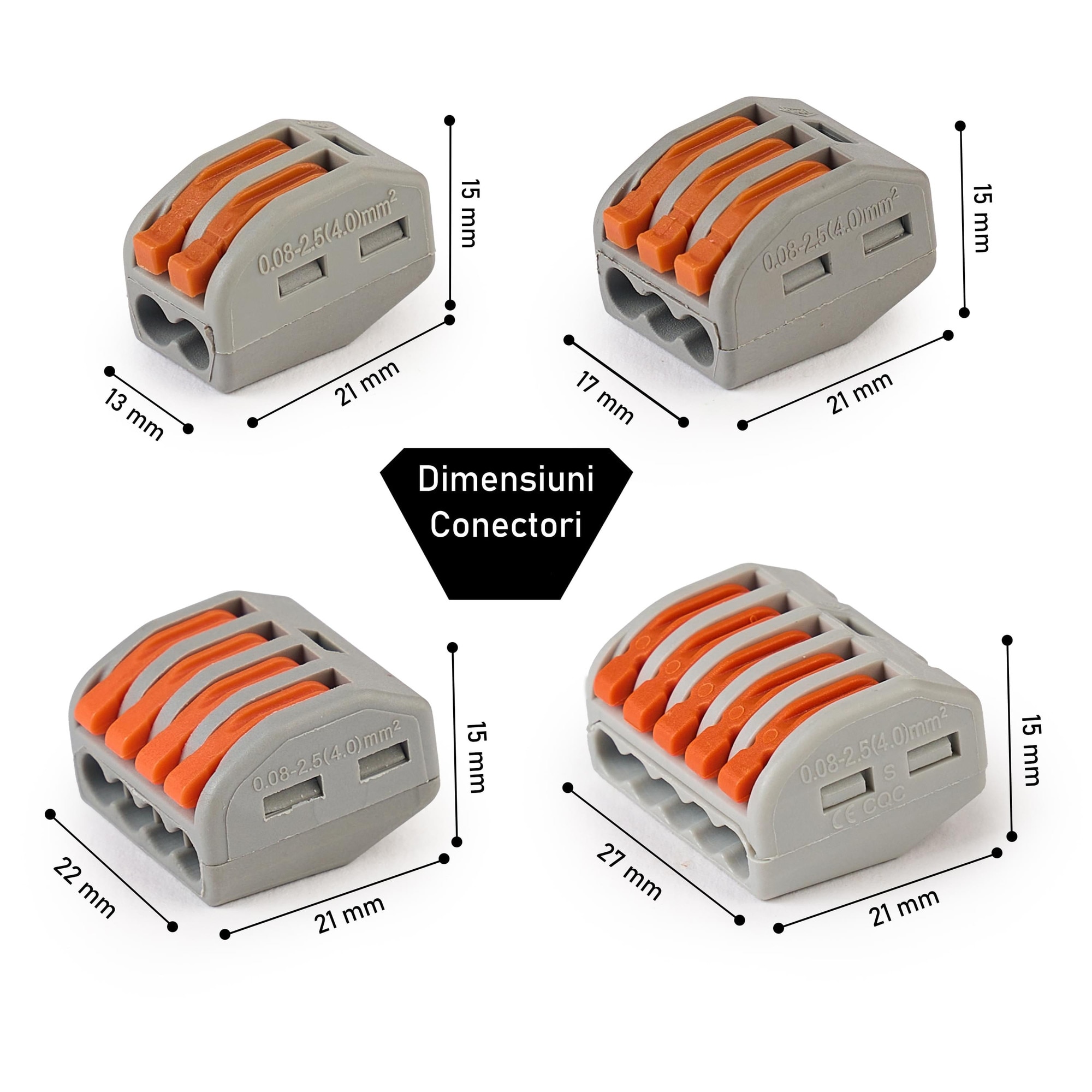 Set Riglete Cabluri Set 50 Conectori rapizi, Reglete rapide cu levier pentru instalatii ...