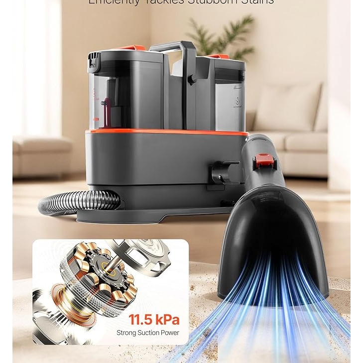 VEVOR Aspirator de curatat covoare, rezervor de apa curata de 1, 5 L si rezervor de apa murdara de 0, 8 L, aspirator portabil pentru tapiterii, aspirator de spalare cu putere de 11, 5 kPa