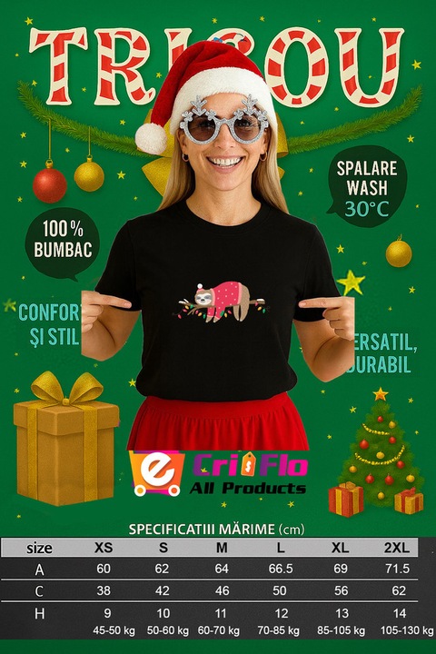 Tricou Lenes Pe Sir De Lumini, Dama, 100% Bumbac, Cri-Flo, Culoare Negru, Marime XL