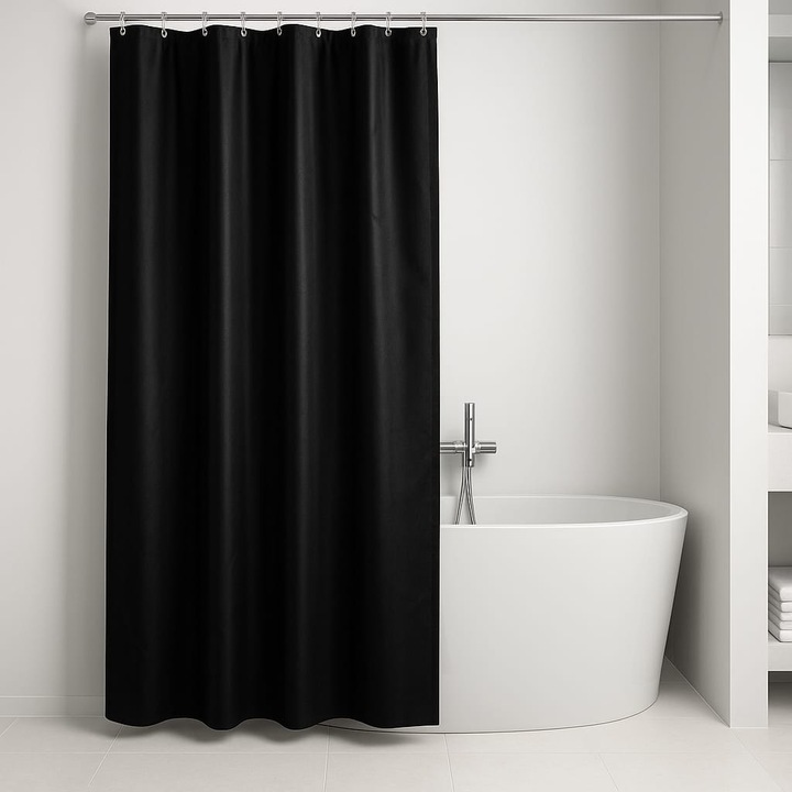 Завеса за душ 5five Simply Smart, с включени 12 ринга, полиестер, черен цвят, 180x200 см