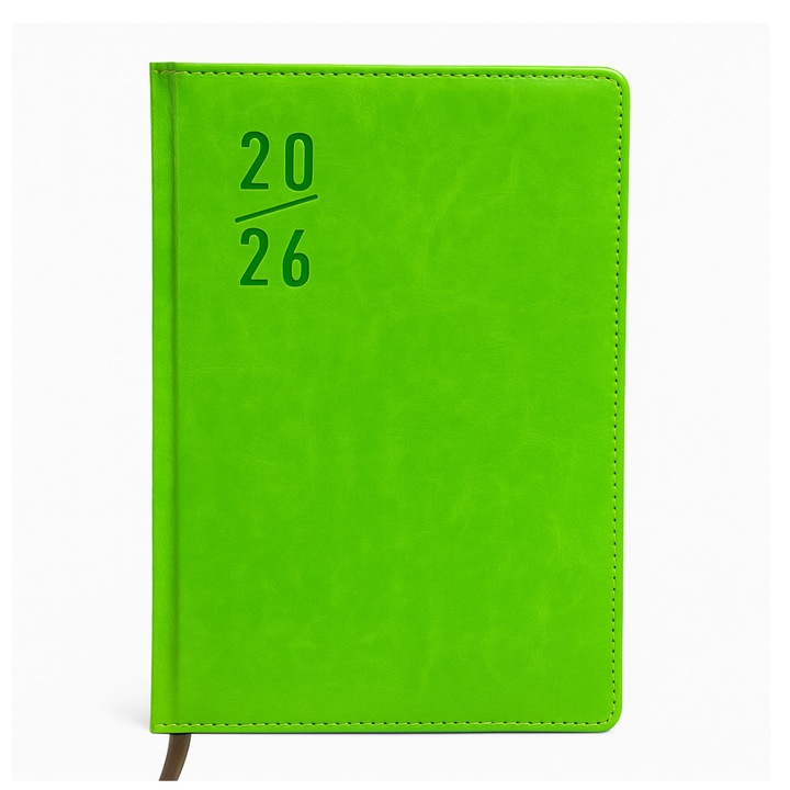 Agenda Clasica A5 datata zilnic, 2026, Coperta din Piele ecologica, include pix, 172 pagini, verde deschis