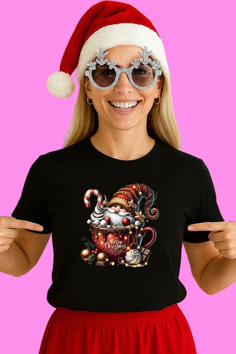 Tricou Dama Gnome In Ceasca Cacao, Negru
