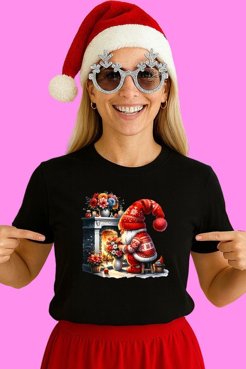 Tricou Dama Gnome La Semineu, Negru