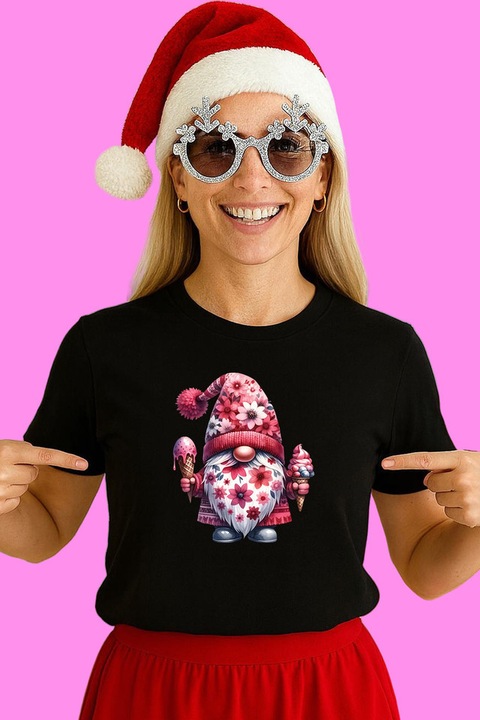 Tricou Dama Gnome Mov Cu Inimioare, Negru