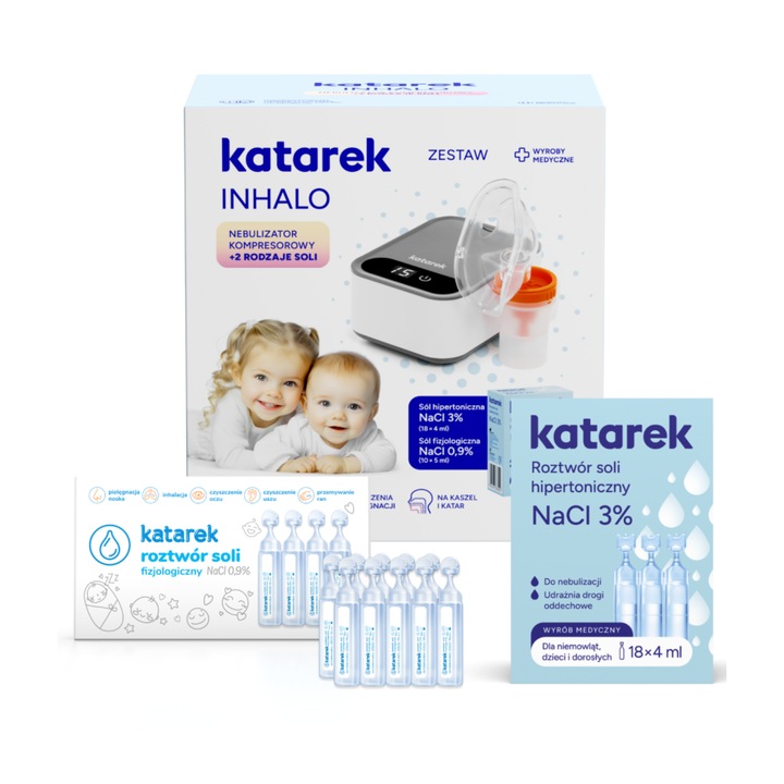Aparat aerosoli KATAREK, set complet cu masti pentru adulti si copii, 50 dB, compact