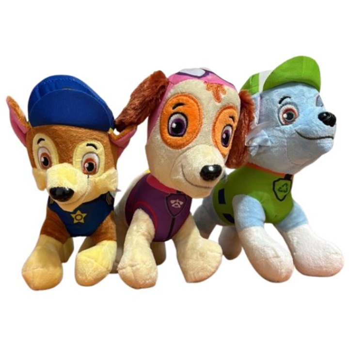 Set Jucării de Plus Paw Patrol, 3 cățeluși, multicolor, 25cm