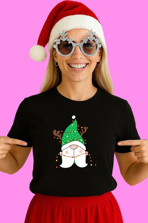 Tricou Dama Gnome Cu Coarne Ren, Negru