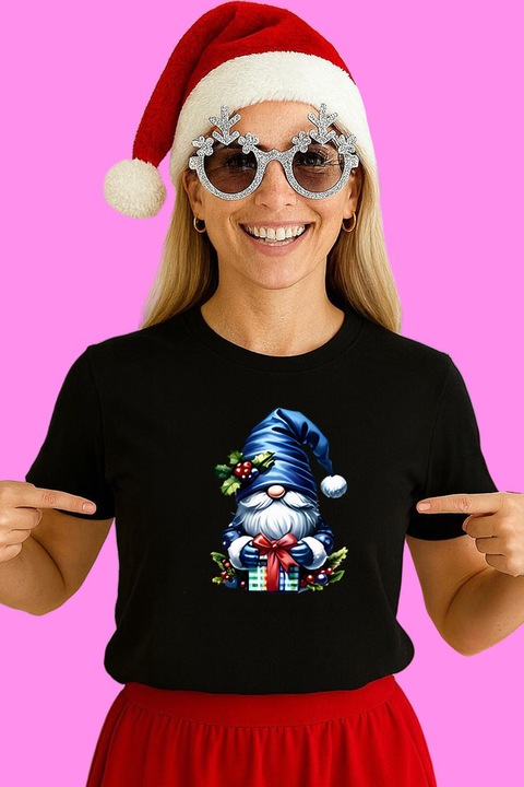 Tricou Dama Gnome Albastru Cu Esarfa, Negru