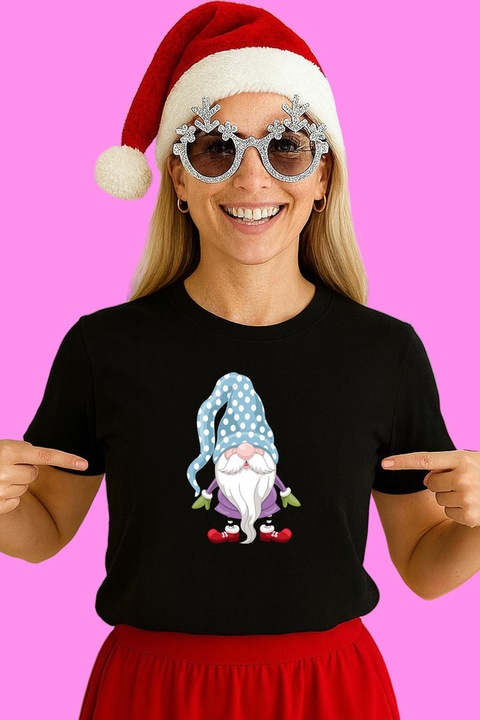 Tricou Dama Gnome Albastru Cu Stelute, Negru