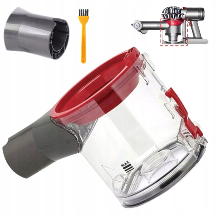 Контейнер за прах за прахосмукачка Bisanti, съвместим с Dyson V7/V8, комплект с четка, черен