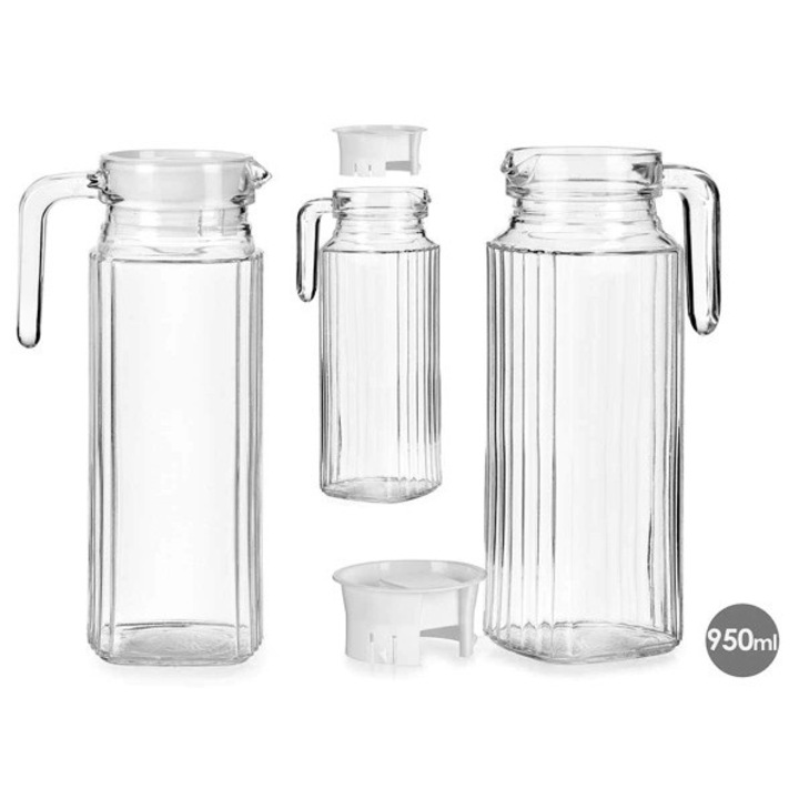 Carafă din sticlă cu capac alb și mâner, Generic, 950ml, 8x11,5x23,5cm, transparent+alb