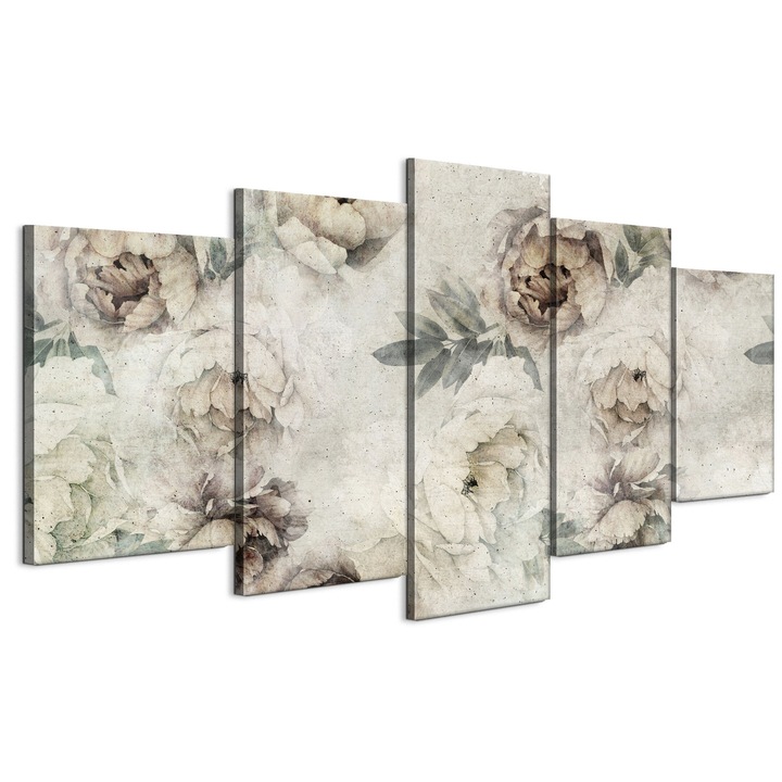 Tablou LumaSoul 5 bucati flori vintage, 100x50cm