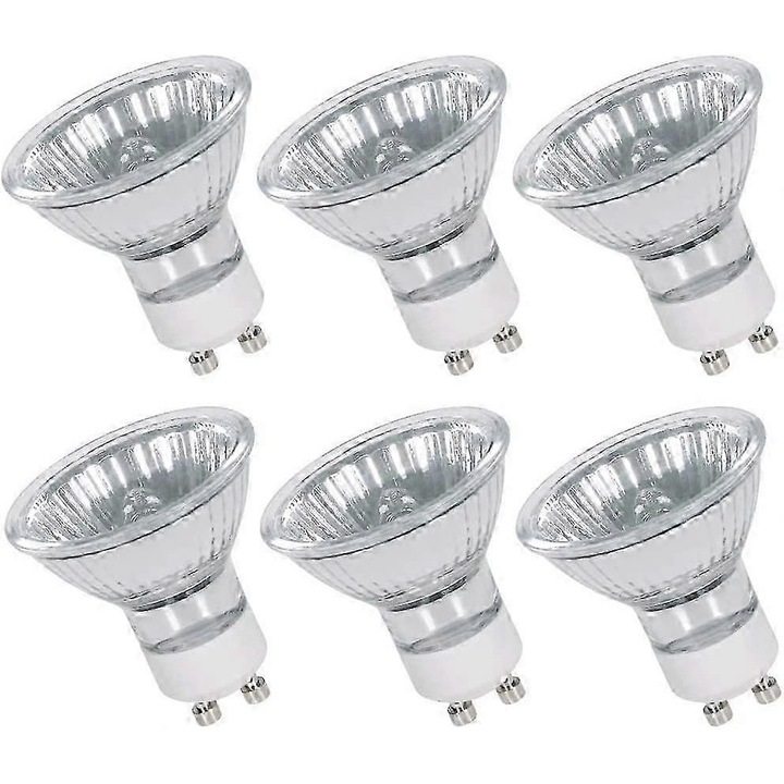 Set 6 becuri halogen GU10, 50W, 230V, lumina calda 2700K, dimabile