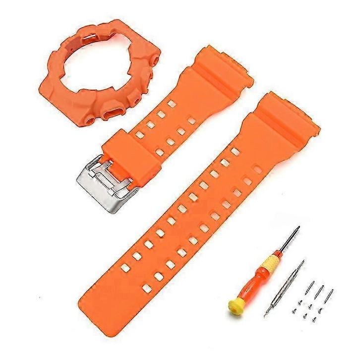 Комплект каишки за часовник Casio GA-100 GA-110 GA-120 GLS-100 GAX-100 GD-100, оранжев, 134x80мм