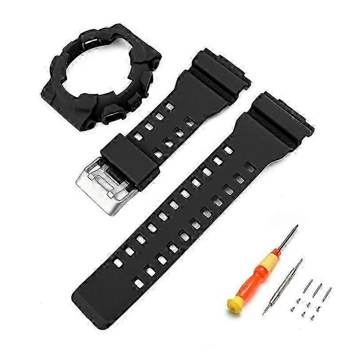 Комплект каишки за часовник Casio GA-100 GA-110 GA-120 GLS-100 GAX-100 GD-100, черен, 134x80мм