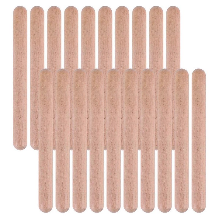 Set 20 bete ritmice din lemn, 20 cm, culoare lemn, instrumente muzicale de jucarie