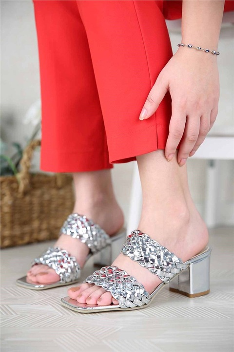 Női papucs, Ökológiai bőr, Moda Trend, 304313, Ezüst