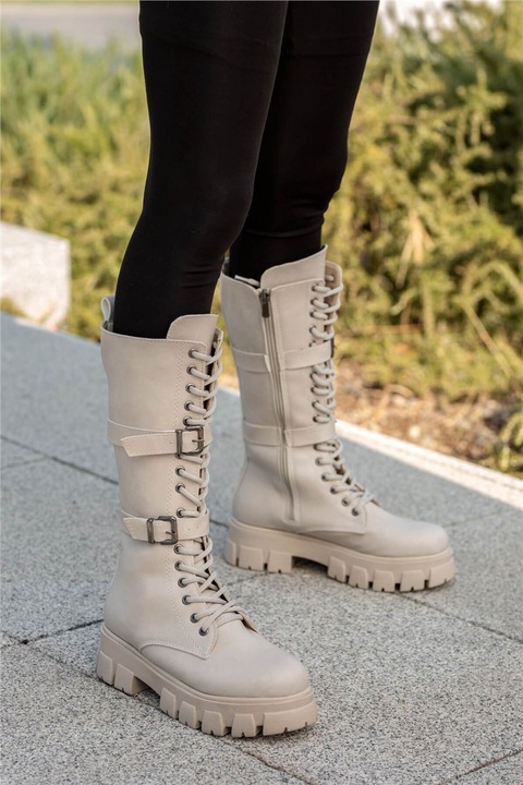 Cizme de damă, Piele ecologică, Moda Trend, 362972, Bej, 38 EU