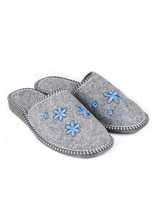 Papuci de casa pentru femei R.37 Pasla gri cu flori Cald confortabil Kd-08-Nb-37