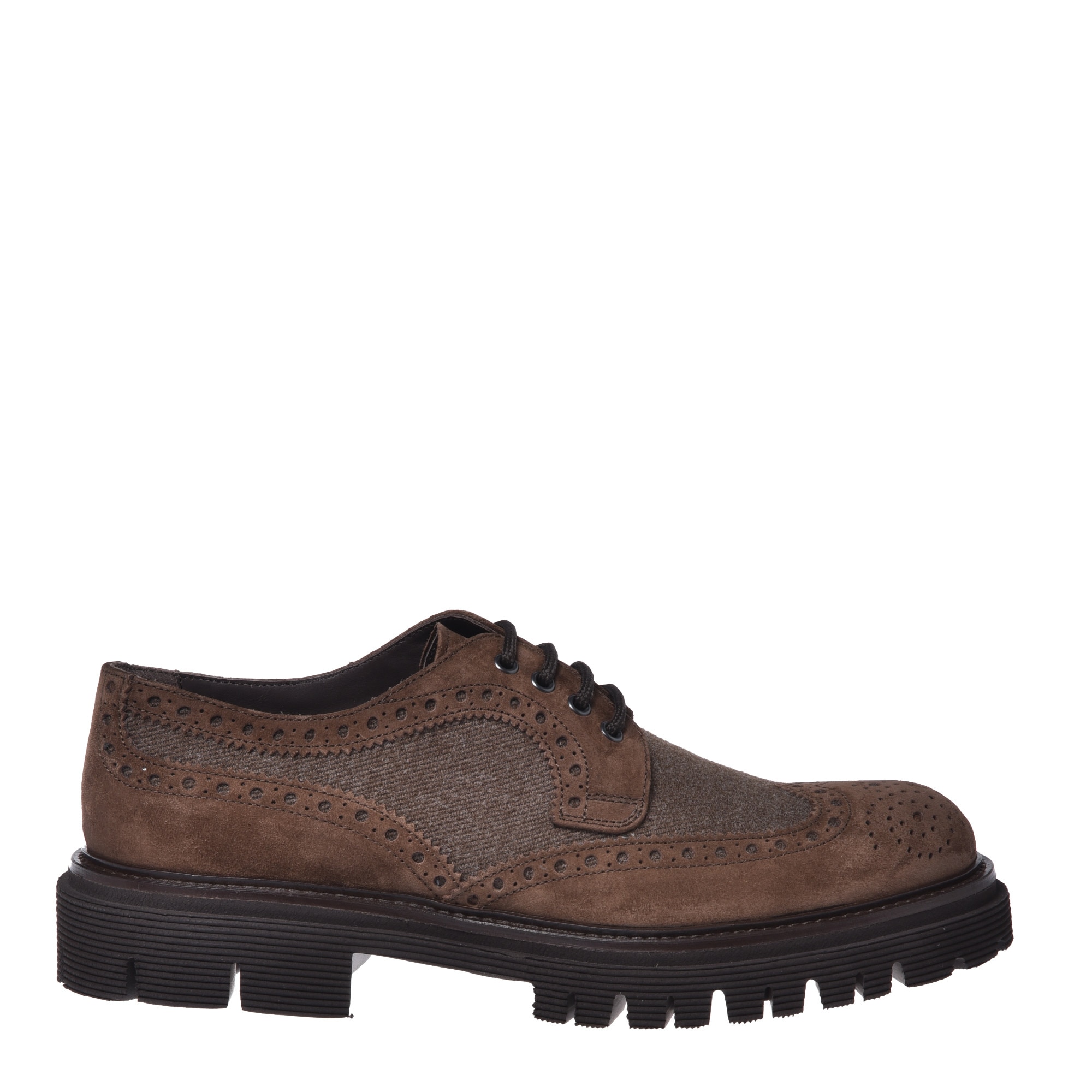 Baldinini, Pantofi brogue din piele intoarsa si bumbac, Maro, 41.5