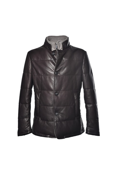 Baldinini, Jacheta din piele cu nasturi si guler mediu, Maro inchis