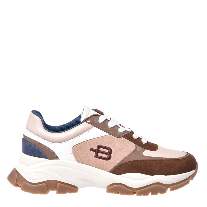 Baldinini, Pantofi sport din piele cu garnituri in piele intoarsa, Maro