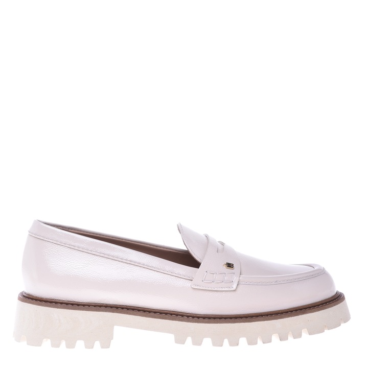 Baldinini, Pantofi loafer din piele cu monograma metalica discreta, Alb fildes