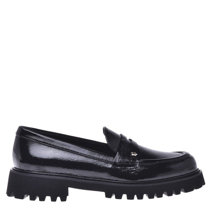 Baldinini, Pantofi loafer din piele cu monograma metalica discreta, Negru
