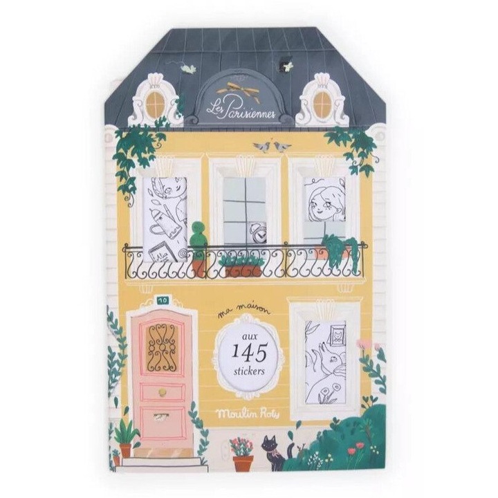 Книга за оцветяване Les Parisiennes, Moulin Roty, 20 страници, 145 стикера, 33x21 см
