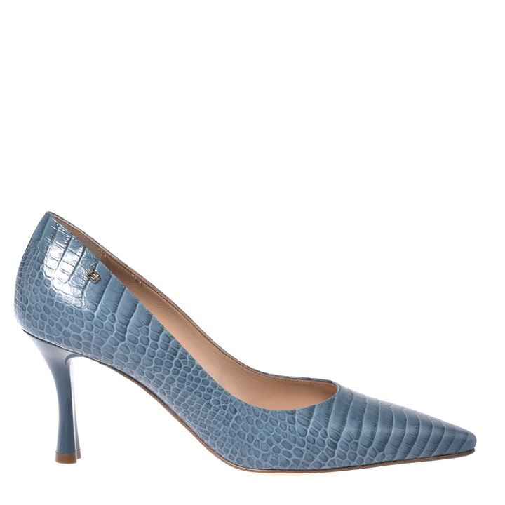 Baldinini, Pantofi stiletto din piele cu model piele de crocodil, Albastru
