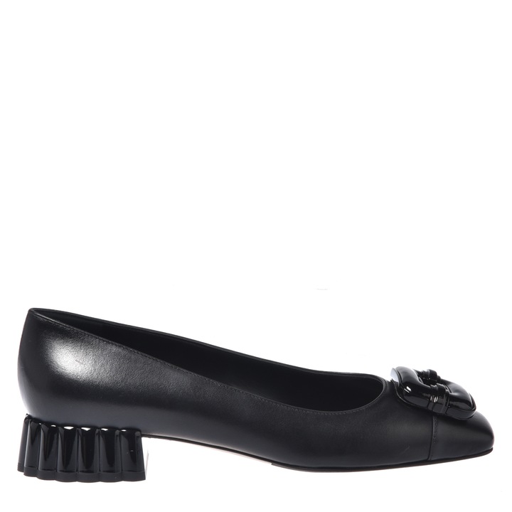 Baldinini, Pantofi din piele cu toc si detaliu metalic, Negru