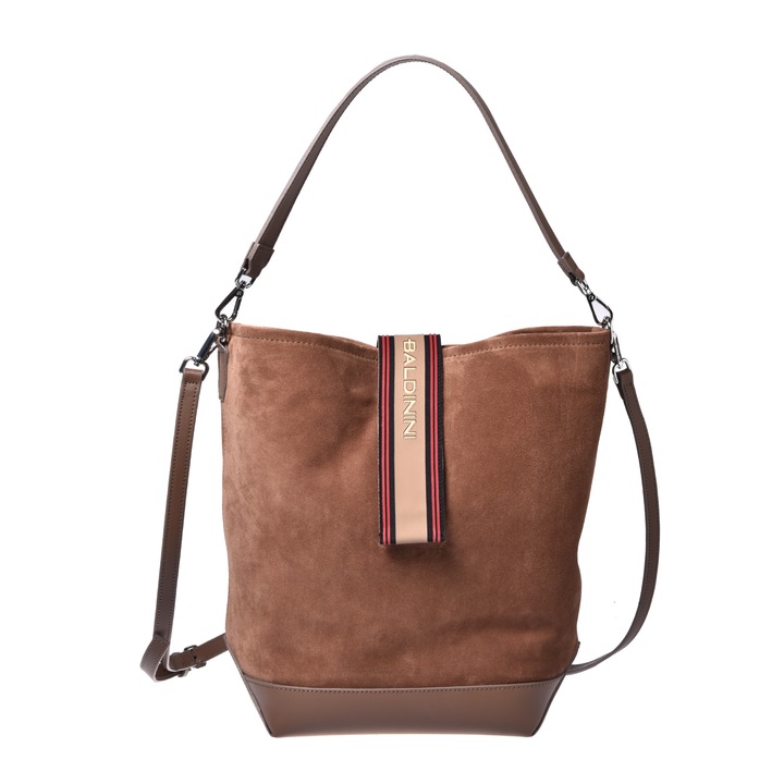 Baldinini, Geanta din piele intoarsa cu bareta de umar, Maro