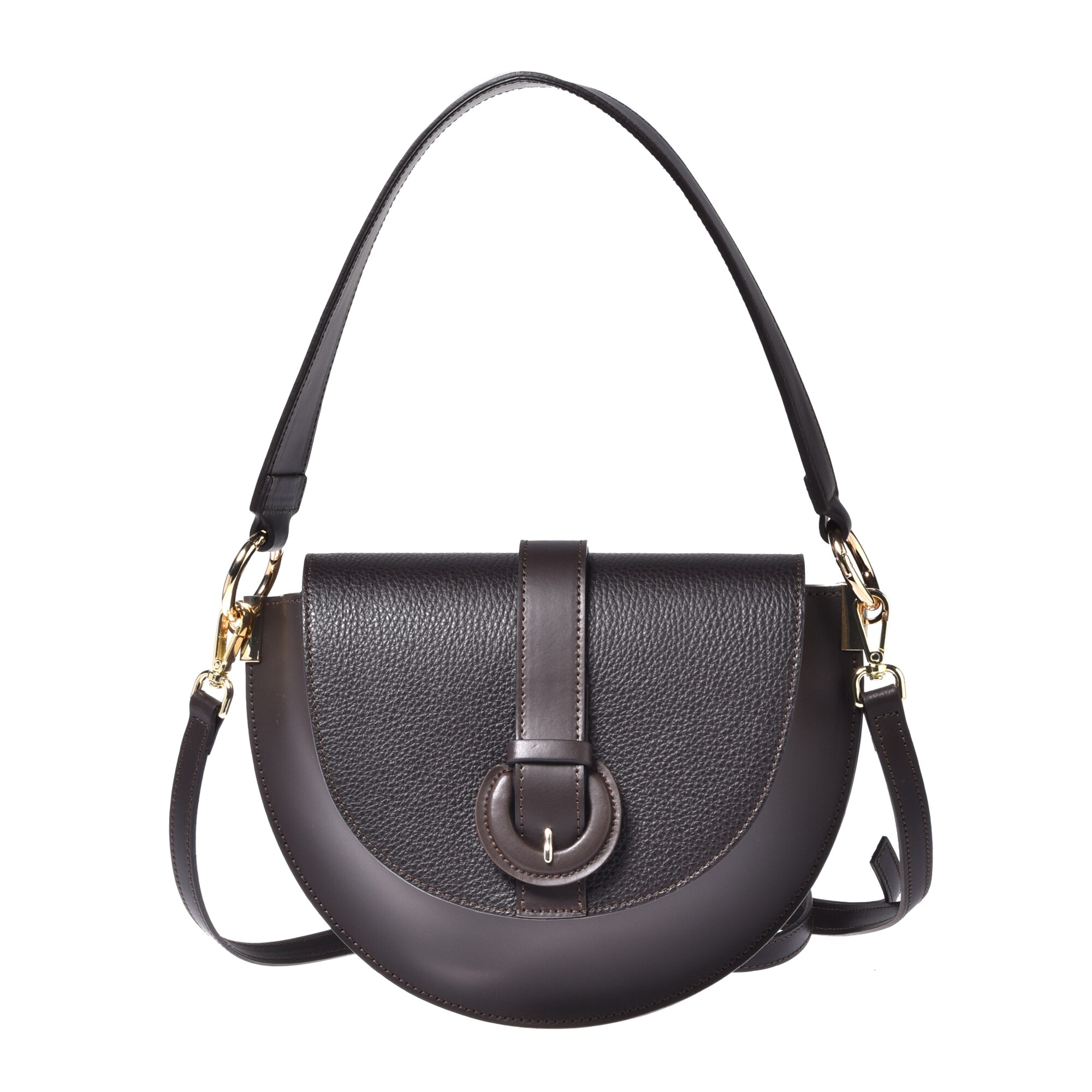 Baldinini, Geanta crossbody fin piele cu bareta decorativa si clapa, Maro inchis