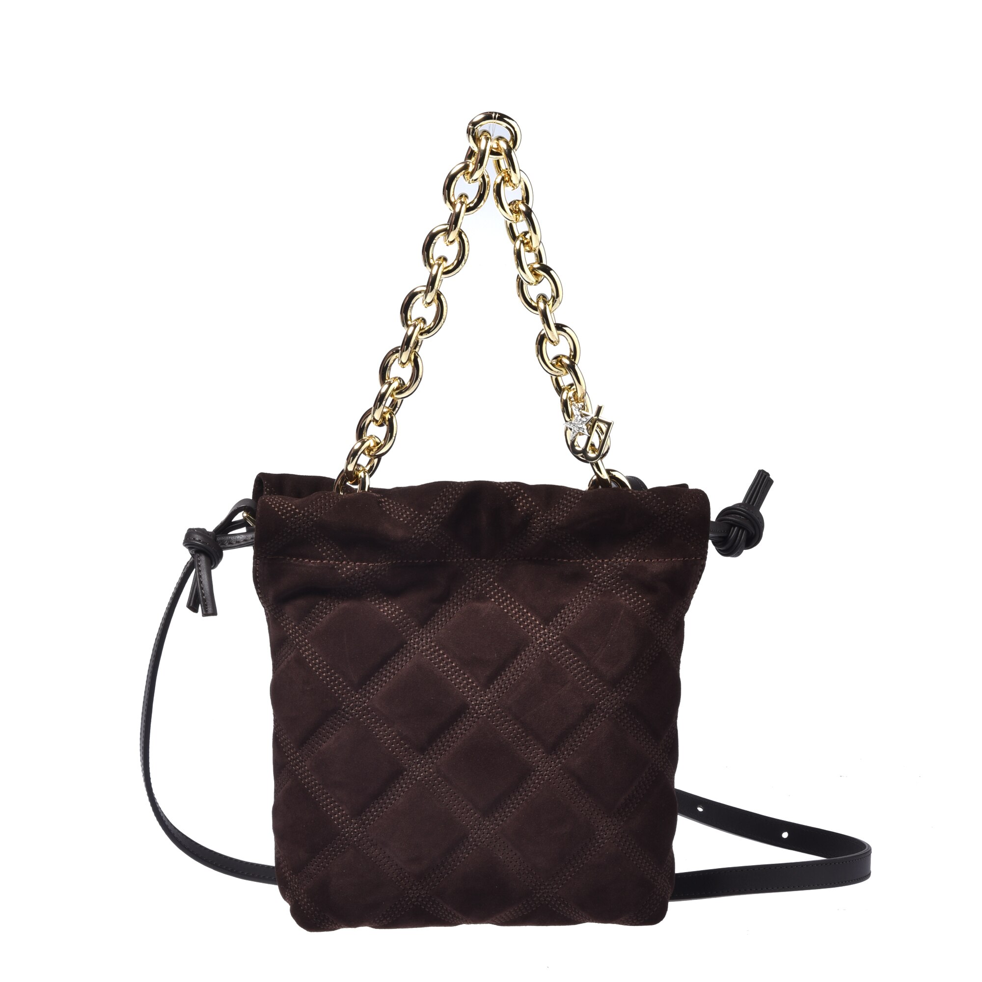 Baldinini, Geanta crossbody din piele intoarsa cu bareta din lant, Maro inchis