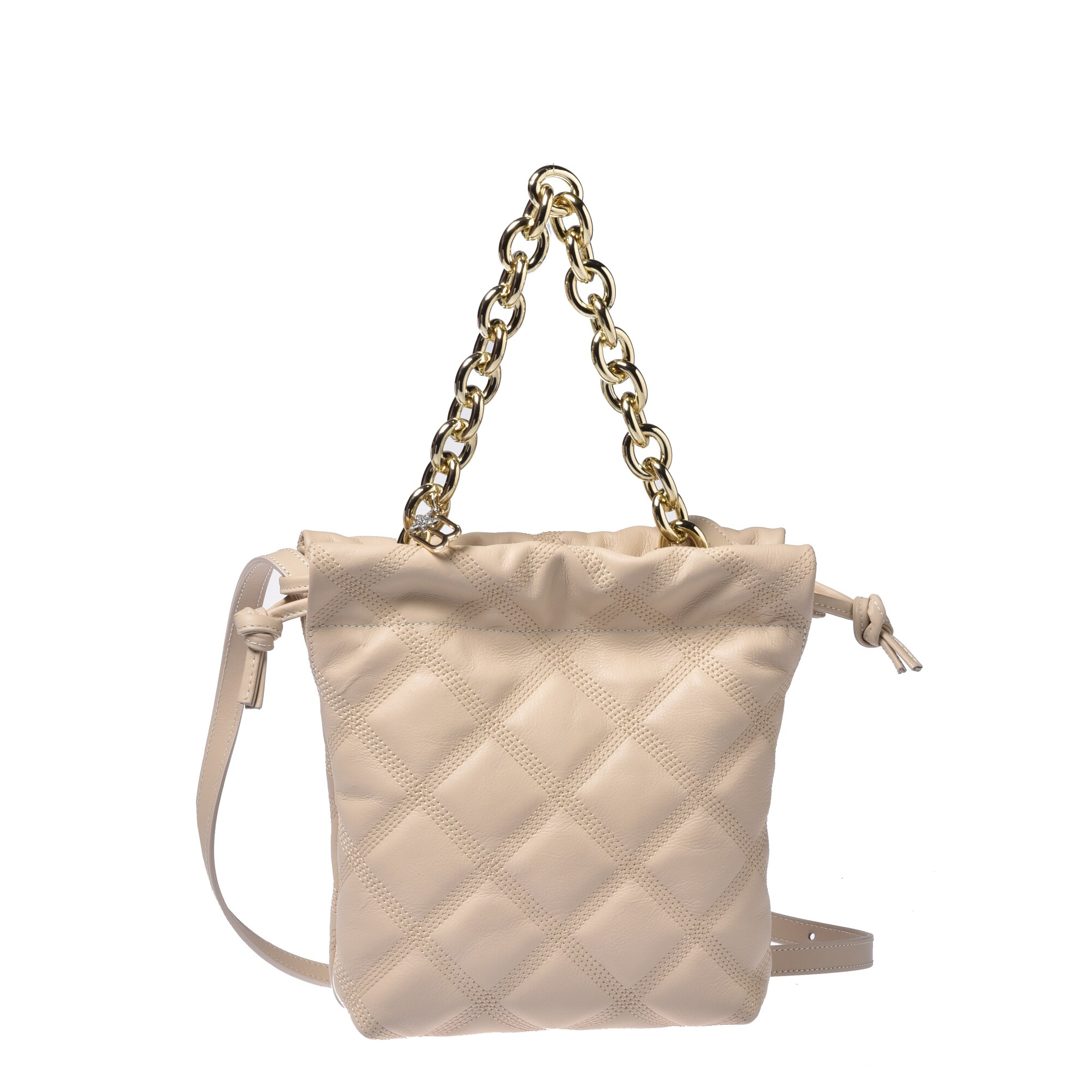 Baldinini, Geanta crossbody din piele cu bareta din lant, Alb fildes