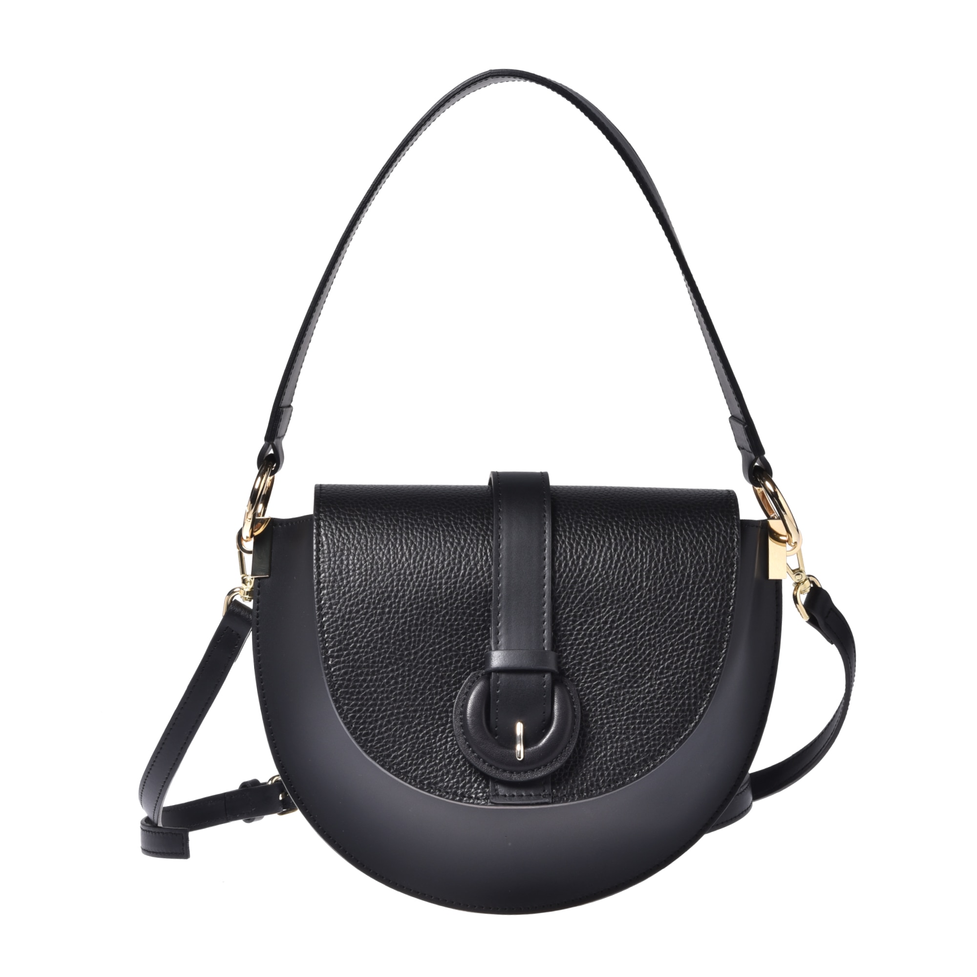 Baldinini, Geanta crossbody din piele cu bareta decorativa si clapa, Negru