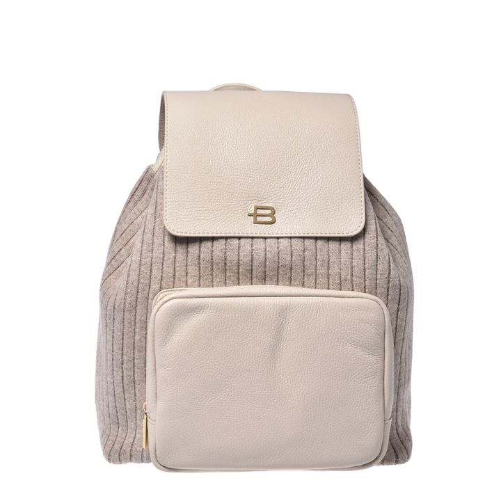 Baldinini, Rucsac din piele cu insertii din material textil, Crem